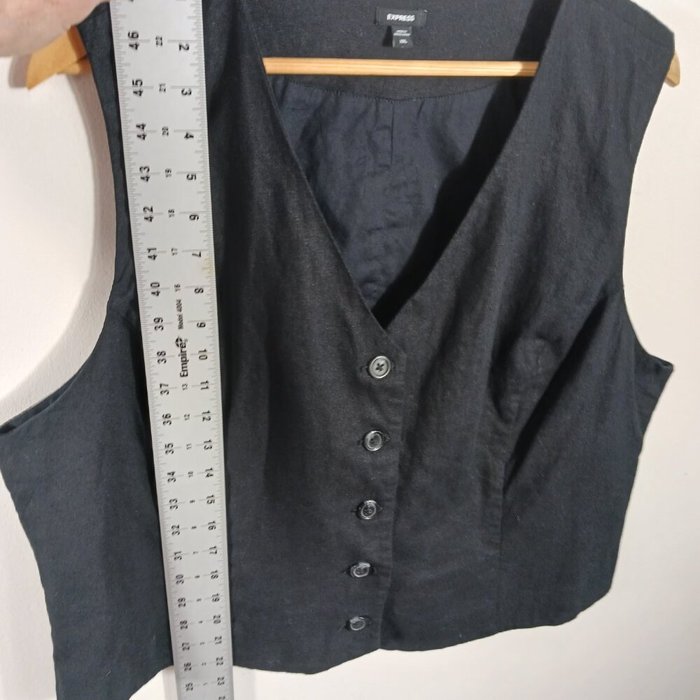 EXPRESS, 2X Black Linen Blend Button Up Vest, Classic Fit, Minimalist, Versatile - Picture 11 of 14